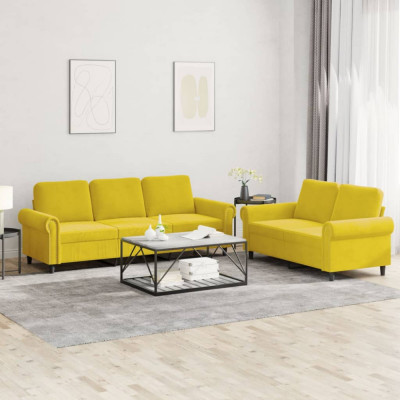 vidaXL Set de canapele cu perne, 2 piese, galben, catifea 3202256 foto
