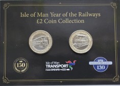 Ser 2x2 pounds 2023 Isle of Man, Steam &amp;amp; Electric Railway, Brill.unc, Coincard foto