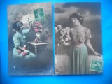 HOPCT 1697 FEMEI..FEMEI-TCV-ROMANTICA-FRANTA-LOT 2 CARTI POSTALE VECHI-CIRCULATE