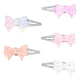 Clame de păr metalice cu fundițe 3D și glitter, set 5 buc, multicolor, 6 cm, CMCLASS