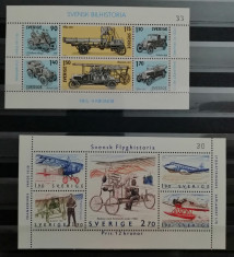 BC86, SUEDIA, 2 BLOCURI MNH, TRANSPORTURI, MASINI, AVIOANE foto