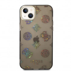 Husa Cover Guess PC/TPU Peony Glitter pentru iPhone 14 Plus Black foto