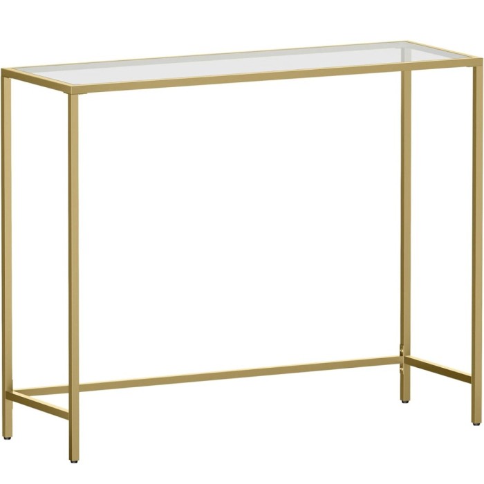VASAGLE Masa de intrare, blat din sticla securizata, cadru metalic, 35x100x80cm, auriu Household NewTrend