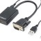 CABLU video GEMBIRD, adaptor VGA(T)+Jack 3.5mm(T) la HDMI(M),15cm,rez max Full HD 60Hz, conecteaza placa vid cu VGA la monitor HDMI,cablu power USB,ne