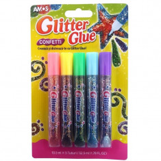 Lipici colorat cu sclipici cu particule confetti,5 culori set