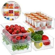 Cutii de depozitare Koken, pentru frigider, birou, pot fi si suprapuse, transparente, 25,5x15x7,5 cm - 4 x Cutii