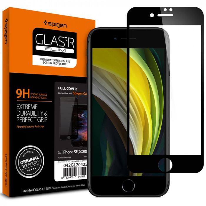 Folie de protectie Spigen Glass FC pentru Apple iPhone 7/8/SE 2020/2022 Negru
