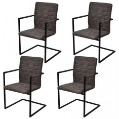 Scaune de bucatarie cantilever striate cu bra?e, 4 buc, maro foto