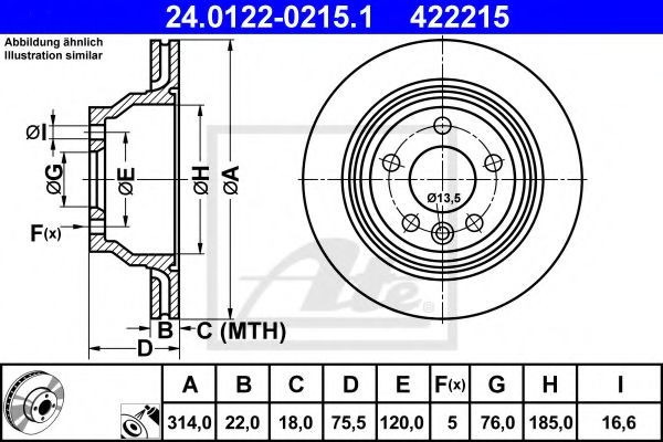 Disc frana VW MULTIVAN V (7HM, 7HN, 7HF, 7EF, 7EM, 7EN) (2003 - 2015) ATE 24.0122-0215.1