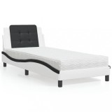 VidaXL Pat cu saltea, alb și negru, 90x200 cm, piele ecologică