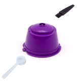 Capsula cafea, reutilizabila, reincarcabila, compatibil Dolce Gusto, violet, cu periuta si lingurita