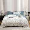 Lenjerie de lux pentru pat dublu,bumbac finet,6 piese,cearceaf cu elastic,alba verde cu floricele-A994, Jojo Home