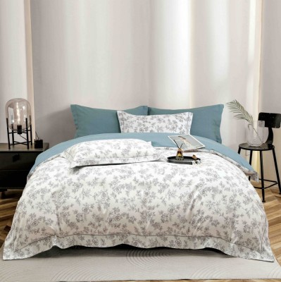Lenjerie de lux pentru pat dublu,bumbac finet,6 piese,cearceaf cu elastic,alba verde cu floricele-A994 foto