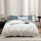 Lenjerie de lux pentru pat dublu,bumbac finet,6 piese,cearceaf cu elastic,alba verde cu floricele-A994