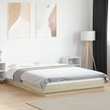 VidaXL Cadru de pat cu LED stejar sonoma 135x190 cm lemn prelucrat