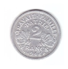 Moneda Franta 2 francs/franci 1944 B, Vichy, stare buna, curata