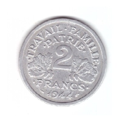 Moneda Franta 2 francs/franci 1944 B, Vichy, stare buna, curata foto