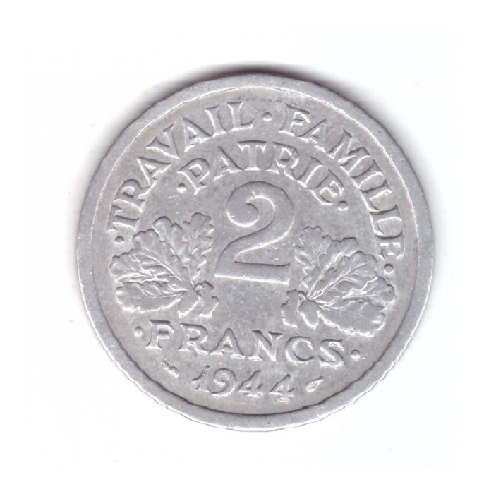 Moneda Franta 2 francs/franci 1944 B, Vichy, stare buna, curata