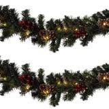 Ghirlandă Decorativă Crăciun, LED, Verde, 2.7m x 8cm, Conuri și Baterii Incluse