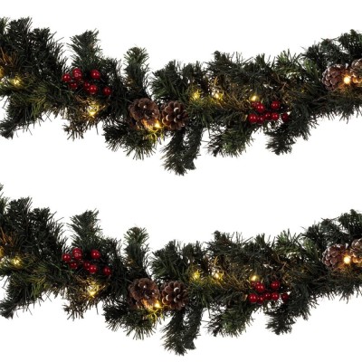 Ghirlandă Decorativă Crăciun, LED, Verde, 2.7m x 8cm, Conuri și Baterii Incluse foto