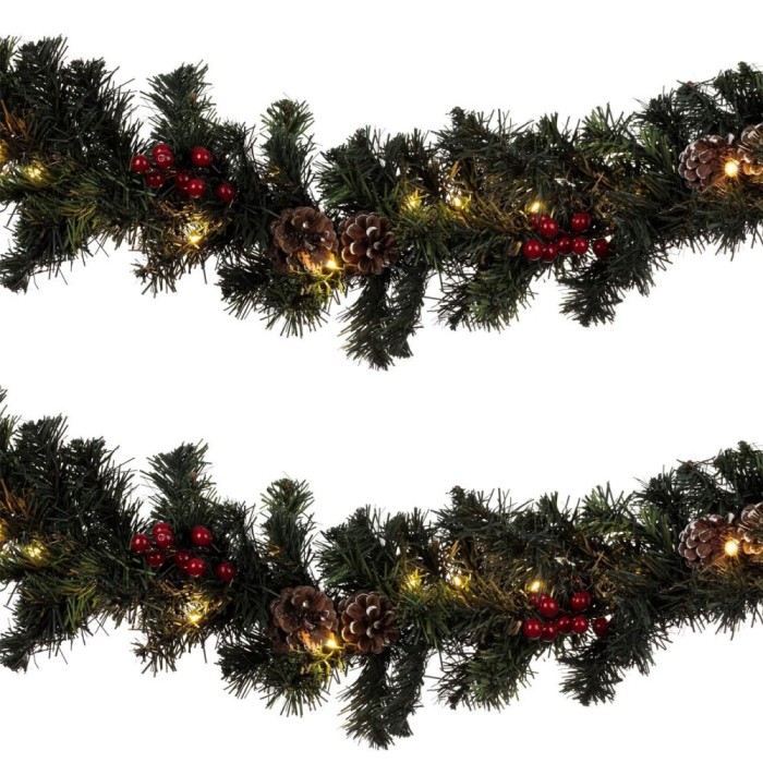 Ghirlandă Decorativă Crăciun, LED, Verde, 2.7m x 8cm, Conuri și Baterii Incluse