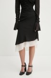 Rotate fusta culoarea negru, midi, evazati, 113496100