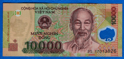 (6) BANCNOTA VIETNAM - 10.000 DONG, POLYMER, PORTRET HO CHI MINH foto