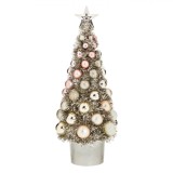 Brad Decorativ de Craciun, Tinsel, Bej Sampanie, Globuri Roz-Bej, 30cm, Oem