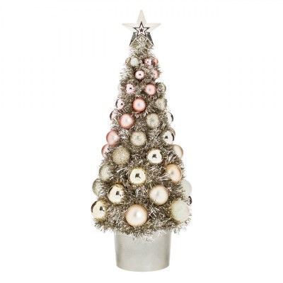 Brad Decorativ de Craciun, Tinsel, Bej Sampanie, Globuri Roz-Bej, 30cm foto
