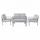 Cumpara ieftin Set Mobilier Gradina Aluminiu GoodHome Aeroom, Gri, Canapea, 2 Fotolii, Masa Cafea 100x58 cm