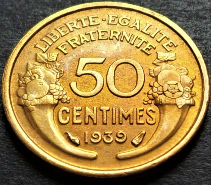 Moneda istorica 50 CENTIMES - FRANTA, anul 1939 * cod 4648 A = excelenta