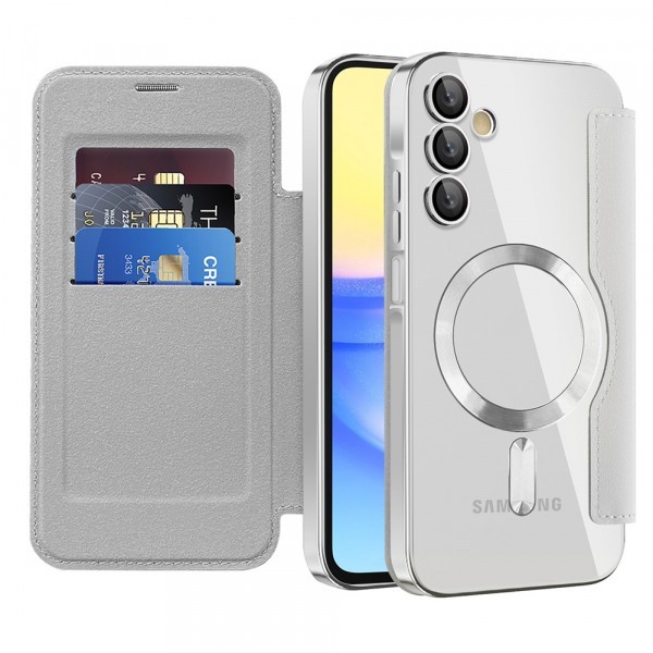 Husa MagSafe pentru Samsung Galaxy A15 5G A156 / A15 A155, Techsuit, SmartMag Book, Gri