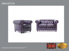 Set canapele Chesterfield ,Piele naturala-1/2 locuri -Mov Antique foto