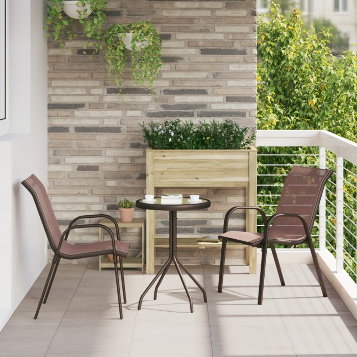 vidaXL Set Bistro Grădină 3 Piese Maro Textilene și Oțel