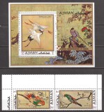 AJMAN 1971 PICTURA PASARI ( colita + posta aeriana dt.) MNH