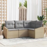 VidaXL Set de dining pentru grădină de 4 piese cu perne Bej din ratan sintetic