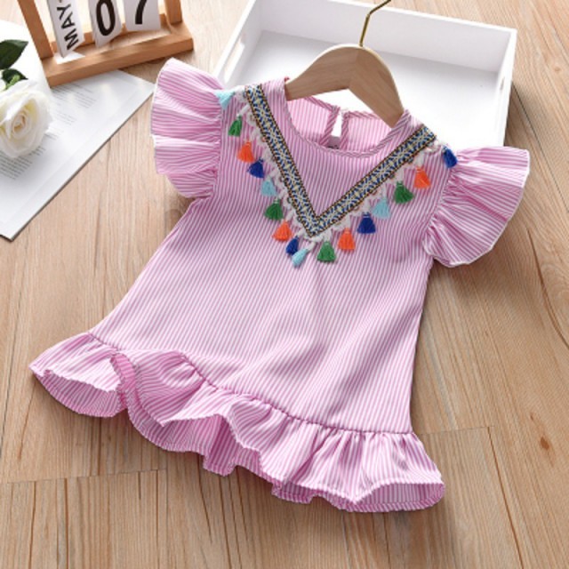 Rochita roz pentru fetite - Ciucurasi colorati (Marime Disponibila: 18-24 luni)