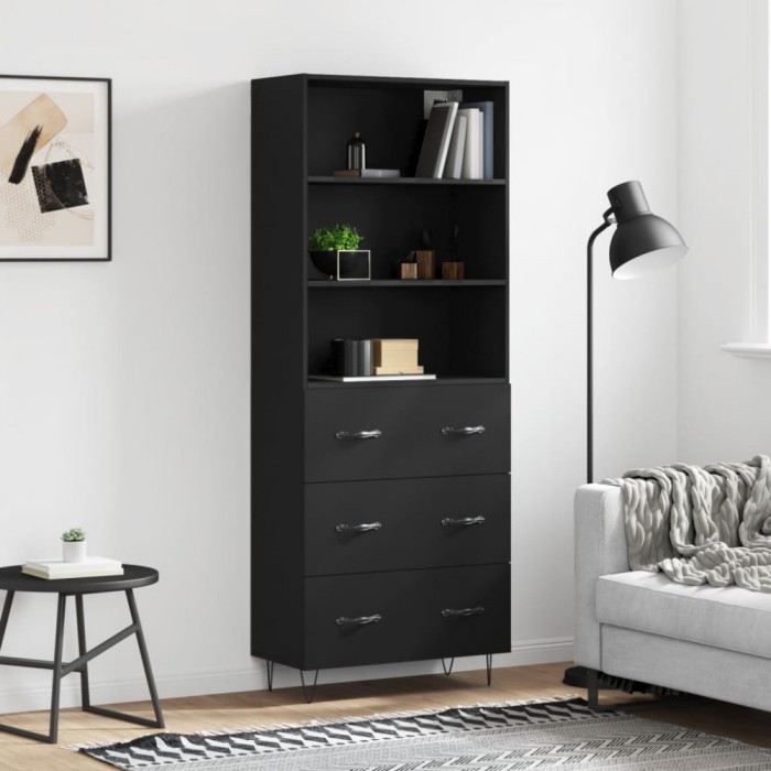 Gossi dulap inalt, negru, 69,5x34x180 cm, lemn compozit