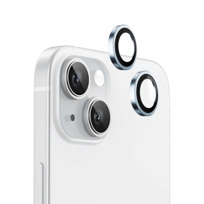 Folie de protectie Camera Spate Blueo Metal Frame pentru Apple iPhone 15 Plus / 15, Sticla Securizata, Albastra foto