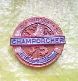 H22-I-Insigna Scoala Nationala de Ski alpin-Champorscher Scuola Valdostana SCI Test International Bertoni Milano. Bronz aurit emailat stare buna, 4cm.