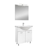 Set mobilier baie Leziter Ruben Prime 75 cu chiuveta ceramica, oglinda CUBE, Alb, 71cm latime, Gata asamblat