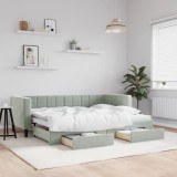 Cumpara ieftin Pat de zi cu extensie și sertare, gri deschis 80x200 cm catifea