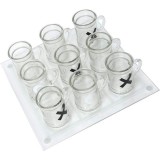 Tablă de Joc X și O eMazing, cu Mini Halbe din Sticlă, 25 x 25 cm, Ideală pentru Petreceri, Decor, Transparent