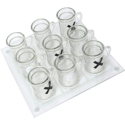 Tablă de Joc X și O eMazing, cu Mini Halbe din Sticlă, 25 x 25 cm, Ideală pentru Petreceri, Decor, Transparent foto
