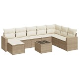 Cumpara ieftin Set canapele de gradina, 9 piese, cu perne, bej, poliratan
