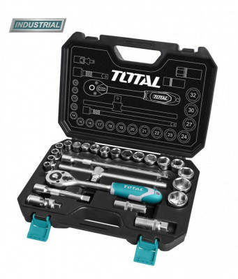 TOTAL - TRUSA DE CHEI TUBULARE 1/2 CU ANTRENOR 25 PIESE (INDUSTRIAL) PowerTool TopQuality foto