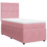 Cumpara ieftin Pat box spring cu saltea, roz, 90x200 cm, catifea
