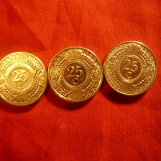 Set 3 Monede 25C Antilele Olandeze 1998 ,2004 ,2008 , Cu-Ni ,cal.apr.NC