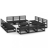 Set mobilier de gradina, 13 piese, negru, lemn masiv de pin