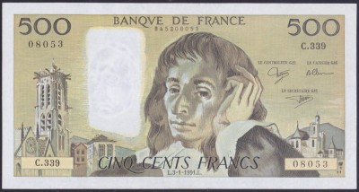 Bancnota Franta 500 Franci 1991 - P156h UNC- ( vezi descriere ) foto